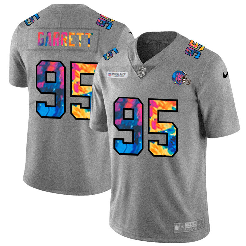 NFL Cleveland Browns #95 Myles Garrett Men Nike MultiColor 2020  Crucial Catch  Jersey Grey